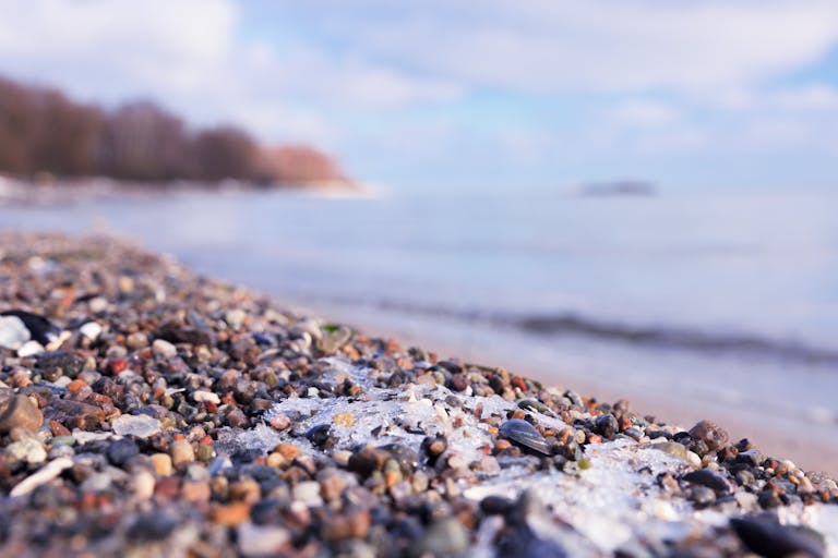 Close-up of pebbles on the Ostseebad Boltenhagen shore, Germany.